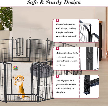 Dog Playpen 32 inch 30 Panels Indoor Outdoor Dog Pen for Medium/Small Dogs Heavy Duty Metal Dog Fence Outdoor for Yard, Puppy Playpen with Door Portable Pet Fence for RV Camping Yard