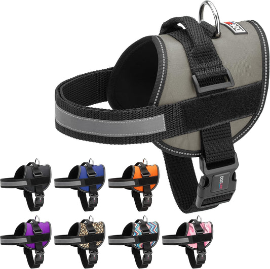 Dogline Dog Harness, Reflective No-Pull Adjustable Vest with Handle for Walking, Training, Service Breathable No - Choke Harness for Small, Medium or Large Dogs Room for Patches Grey S 18"-24"