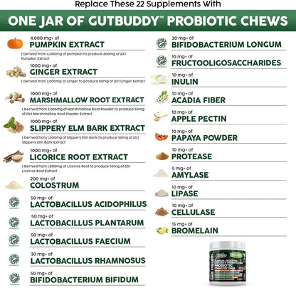 Probiotics for Dogs with Pumpkin, Colostrum, Digestive Enzymes, Ginger, Slippery Elm, Licorice, Inulin Fiber & More | Beef Flavor Soft Chews for Gut Health and Digestion Dog Supplement