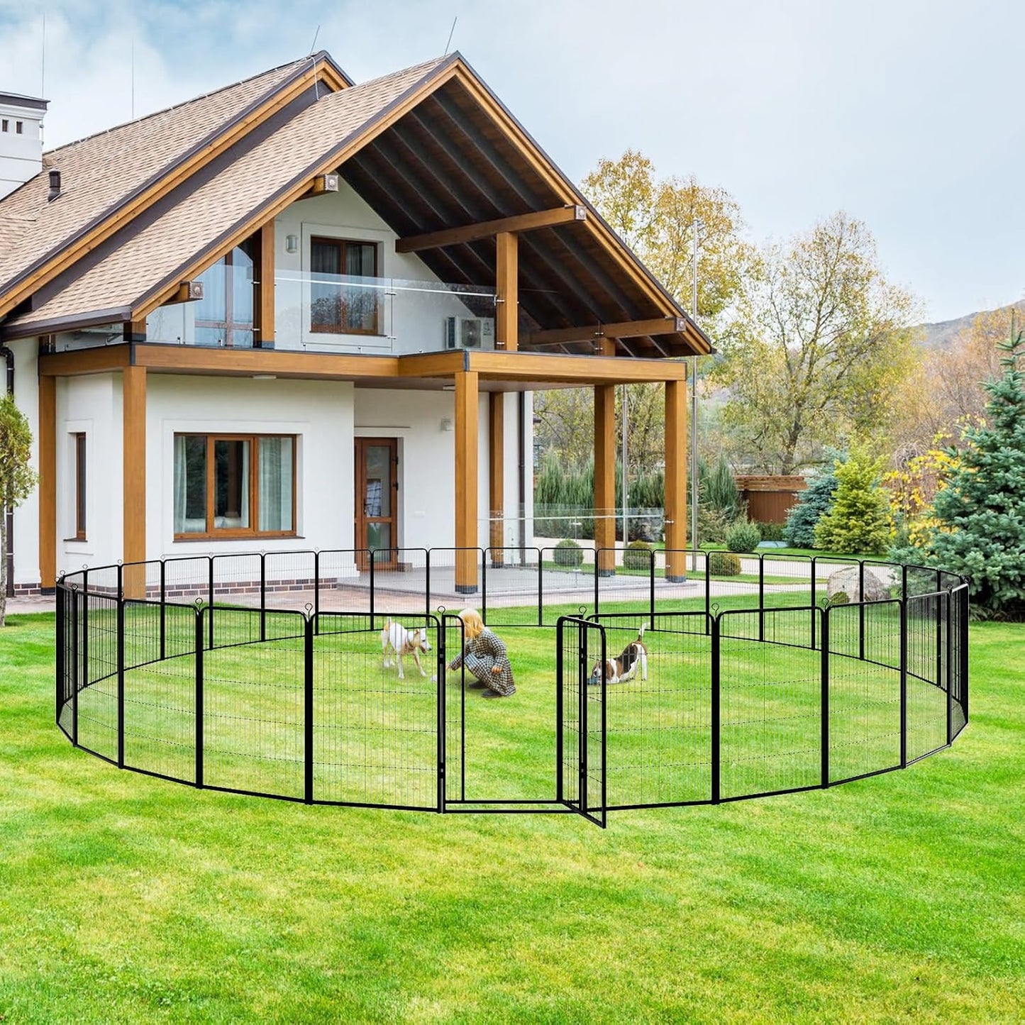 Dog Playpen Outdoor Extra Wide 24 Panels Heavy Duty Dog Fence 47" Height Anti-Rust with Doors Portable for RV Camping Yard, Total 63FT, 316 Sq.ft, Snowy Black