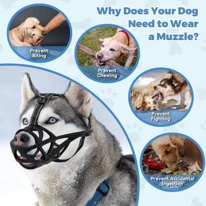 Dog Muzzle for Large Dogs, Breathable Basket Muzzles for Small, Medium and X-Large Aggressive Dog, Allows Panting Drinking, Suitable for Grooming Trimming Training (Black, XL)