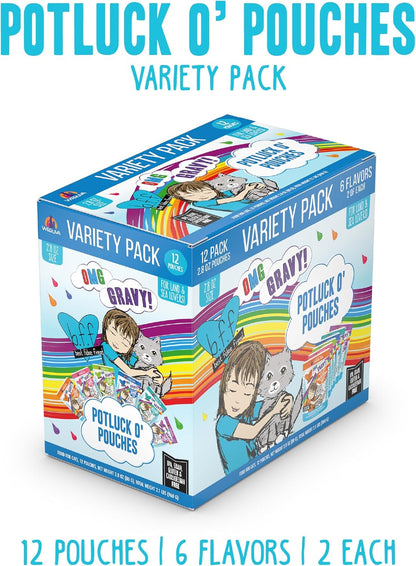 Weruva B.F.F. OMG - Best Feline Friend Oh My Gravy!, Variety Pack, Potluck O' Pouches, Wet Cat Food, 2.8Oz Pouches (Pack of 12)