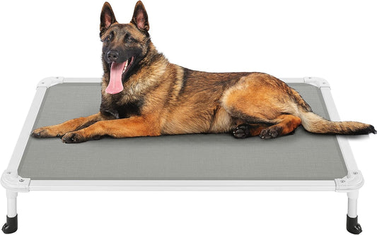Veehoo Chew Proof Elevated Dog Bed - Cooling Raised Pet Cot - Silver Aluminum Frame and Durable Textilene Mesh Fabric, Unique Designed No-Slip Feet for Indoor or Outdoor Use, Grey, Large, CWC2003