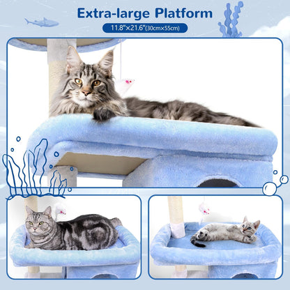 Globlazer Heavy Duty Cat Trees for Large Cats, Sturdy 72in Maine Coon Cat Tree for Large Cats 20 lbs+ Heavy Duty Cat Tower for Adult Biggest Cat with 6 Scratching Posts, Hammock, S72, Ocean Blue