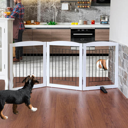 ZJSF Freestanding Dog Fence Indoor, Foldable Dog Gate for Doorways, Stairs or Hallways, Sturdy Wood Extra Wide Pet Gate with Support Feet for The House, White, 24 "Height-3 Panels