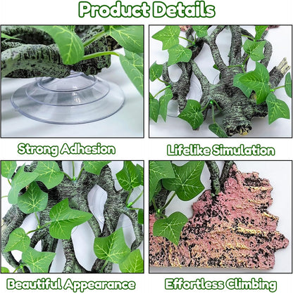 BNOSDM Reptile Climbing Branch,Crested Gecko Climb Corner Branch with Suction Cup,Bearded Dragon Resin Tree Branches,Reptile Tank Rainforest Background Decor for Lizard Chameleons Hermit Crabs Spiders
