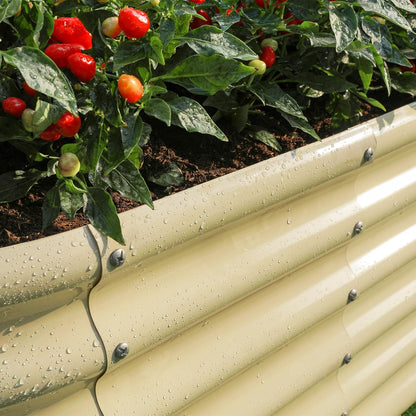Land Guard 18“ Tall Outdoor Metal Raised Garden Bed, Oval Deep Root Planter Box for Vegetables, Flowers, Herbs, 89 Gallon Capacity - Cream Yellow