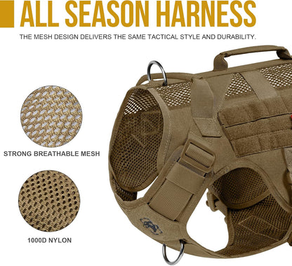 OneTigris No Pull Tactical Dog Harness for Medium Large Dog, Mesh Design Breathable Service Dog Vest with Handle, Military Dog Vest Harness with Molle Panels for Walking Hiking Training (XL, Brown)