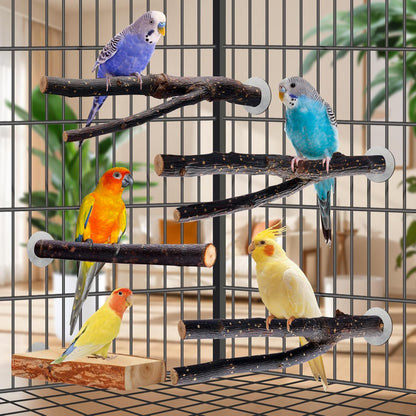 Bird Toys Parakeet Perch Budgie Perch Wood Stand Fork Toys Multi-Branch Perch Platform Toy for Small Conures,Cockatiel,Parrotlet,Lovebird,Parrot,Finches