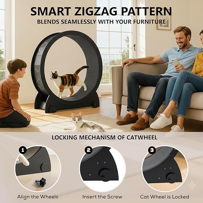 Portable Cat Running Wheel for Indoor Cats 44" Large XL 12" Wide, Cat Treadmill, Wheel with Carpeted Runway for Kitty’s Longer Life, Moveable Safe & Stable Design.