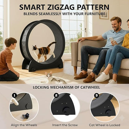Portable Cat Running Wheel for Indoor Cats 44" Large XL 12" Wide, Cat Treadmill, Wheel with Carpeted Runway for Kitty’s Longer Life, Moveable Safe & Stable Design.