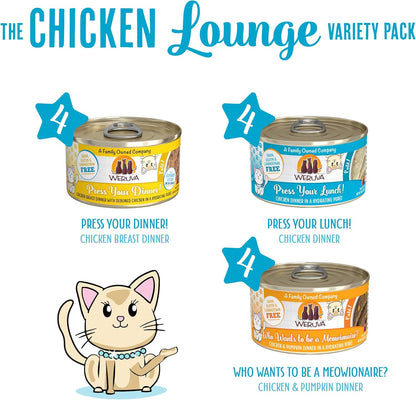 Weruva Wet Cat Food, The Chicken Lounge Paté Variety Pack, 3oz Can, Pack of 12