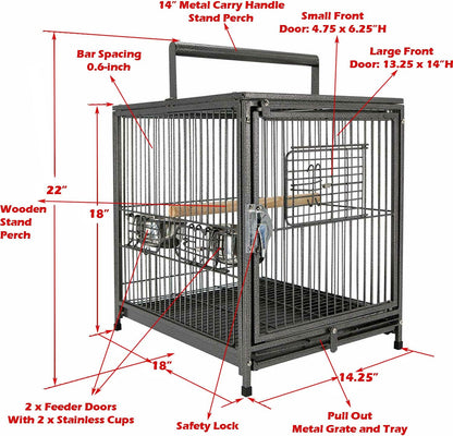 Portable Heavy Duty Travel Bird Parrot Carrier Cage Feeding Bowl Play Stand with Handle