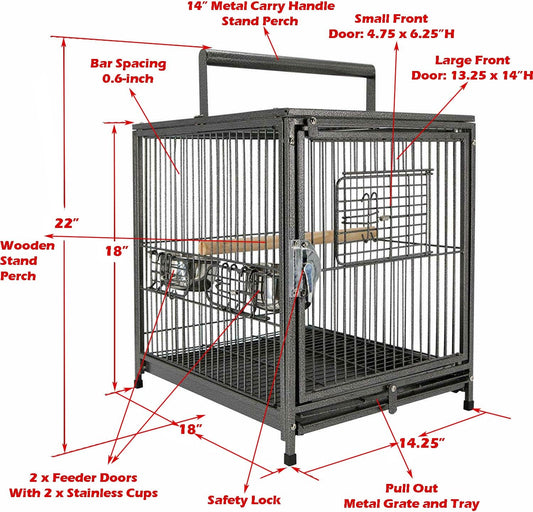 Portable Heavy Duty Travel Bird Parrot Carrier Cage Feeding Bowl Play Stand with Handle