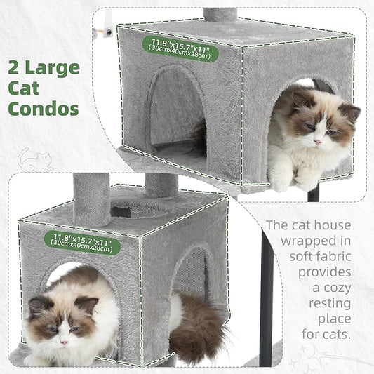 Cat Tree for Indoor Cats Large Adult, 70.5'' Cat Tower with Scratching Post, Sturdy Steel Pube Cat Tree Tower with Large Playing Platfrom, Hammock and Basket, Top Perch, Light Gray GCT024W