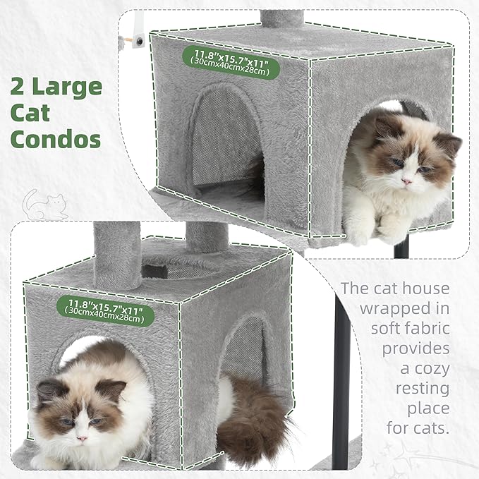 Cat Tree for Indoor Cats Large Adult, 70.5'' Cat Tower with Scratching Post, Sturdy Steel Pube Cat Tree Tower with Large Playing Platfrom, Hammock and Basket, Top Perch, Light Gray GCT024W