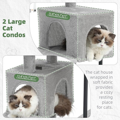 Cat Tree for Indoor Cats Large Adult, 70.5'' Cat Tower with Scratching Post, Sturdy Steel Pube Cat Tree Tower with Large Playing Platfrom, Hammock and Basket, Top Perch, Light Gray GCT024W