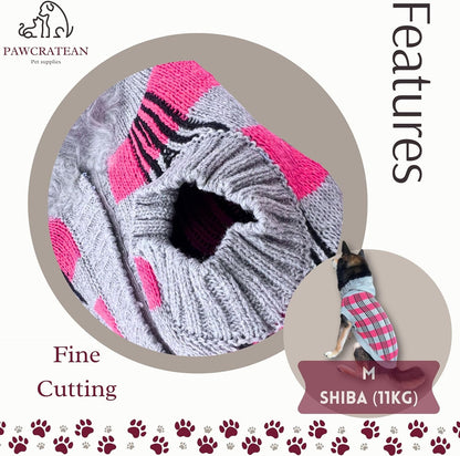 Cute Sweater for Dogs and Cats Soft Flannel Pet Outfit Warm and Cozy Animal Hoodie Small to Large Pet Clothes for Halloween Parties and Everyday Wear (Large, Pink Checkered with Hat)
