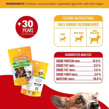 Beefeaters Sweet Potato Wrap with Chicken – Dog Treat. No Corn, Wheat, Soy or Gluten, Low Fat, Whole Muscle Jerky, Ideal for Training & Snacks