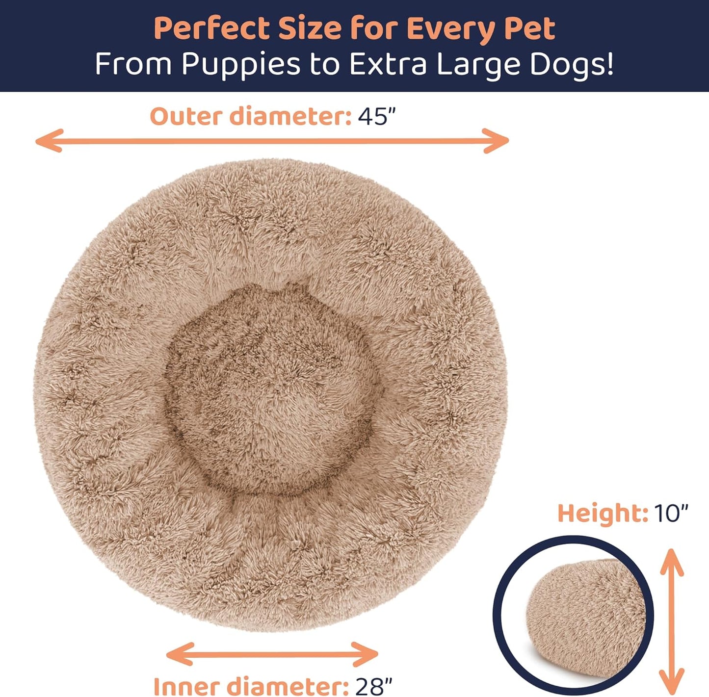 Donut Dog Bed - Premium Comfort for Anxiety Relief - Fluffy & Calming Design with Ultra-Plush Support | Cozy Round Dog Bed with Super Soft Circle Style (Size XL Camel)