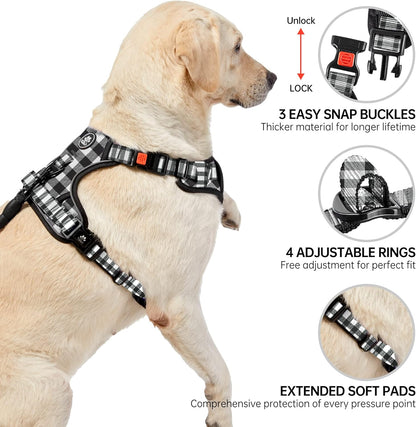 NESTROAD No Pull Dog Harness with Leash, Reflective No Choke Pet Vest Harness,Adjustable Soft Padded Dog Harness with Easy Control Handle for Large Dogs(Checkered Black,Large)