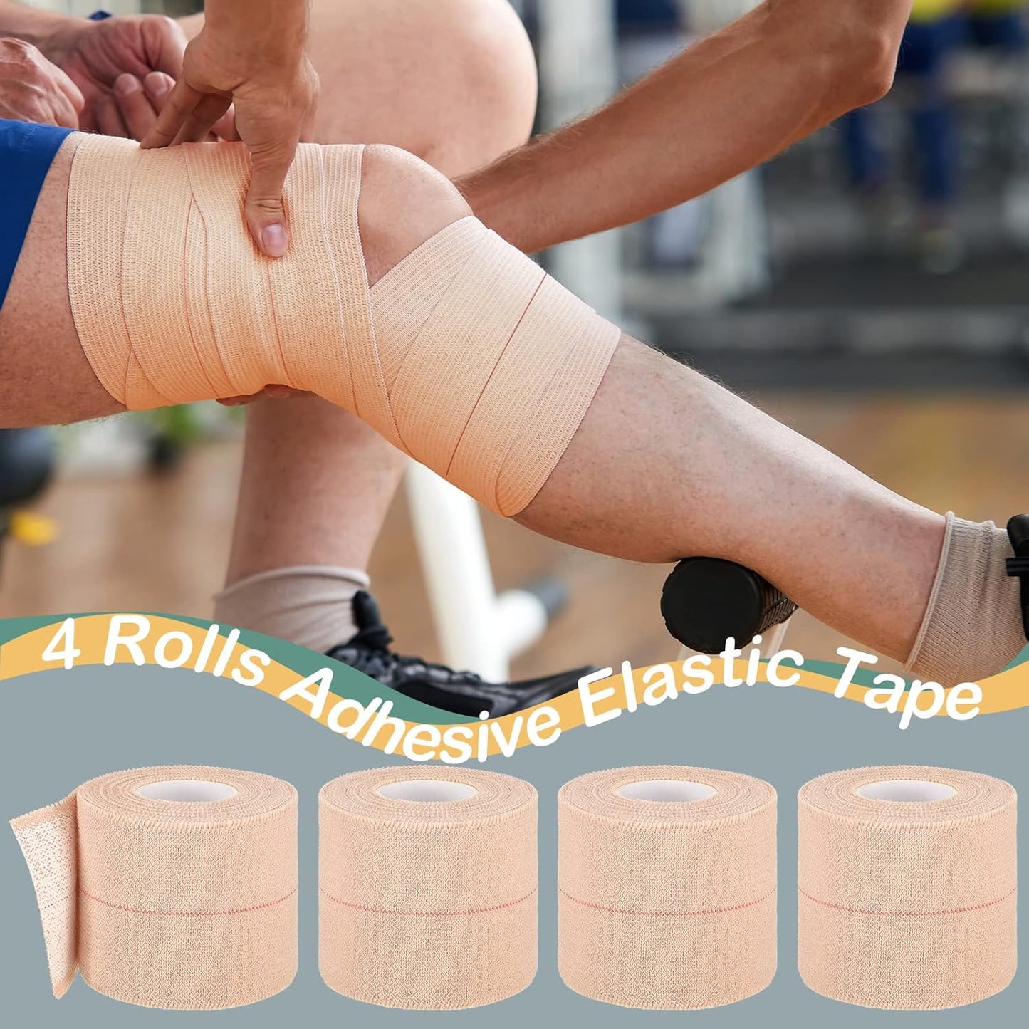 4 Rolls Elastic Tape Adhesive Elastic Tape Self Adhesive Bandage Wrap Flexible Stretch Bandages for Sports Ankle, Knee and Wrist Sprains Animal Pets, 2 Inch x 5 Yard