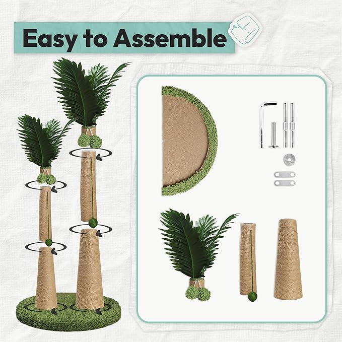 Cat Scratching Post 33 Inch Double Post Support with Hanging Balls, Cat Scratcher for Indoor Kittens, Extra Stable Base, Paw-Friendly Jute Material M