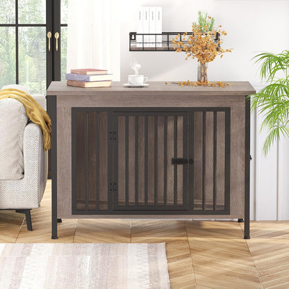 EasyCom 39.96" XL Wooden Large Dog Crate Furniture for Medium and Large Breed, Chew-Resistant Dog Kennel Furniture Indoor with 2 Doors and 3.94" Raised Feet, as TV Stand, End Table, Crate Table