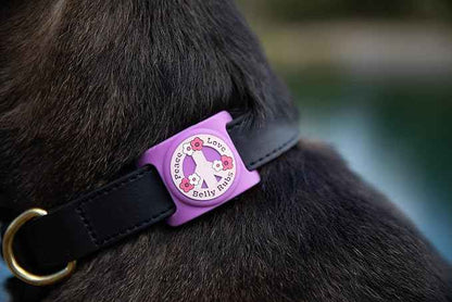 Two Tails Peace, Love, Belly Rubs Dog Collar Holder Compatible with Apple AirTag, Durable Silicone Slide-On Case for Pets, Secure Tracker Cover, Easy to Clean