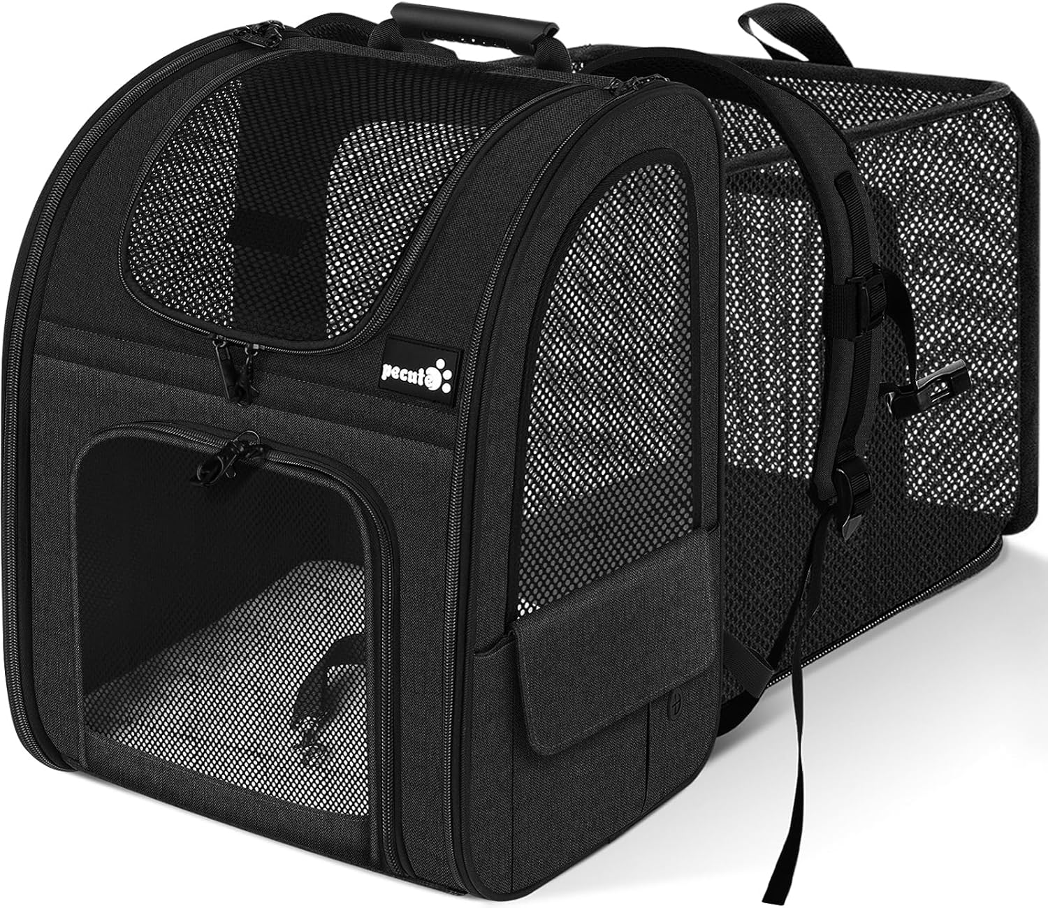 Pecute Pet Carrier Backpack, Large Cat Carrier Backpack, Expandable Cat Backpack with Breathable Mesh for Medium Large Cats, and Small Dogs, Dog Backpack Carrier for Travel Hiking Black - Pawvie