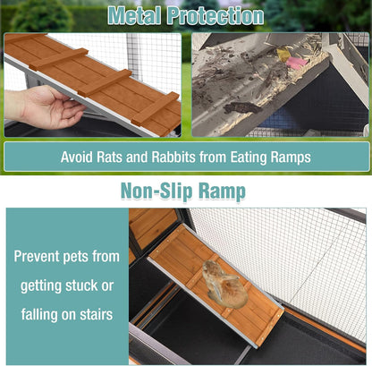 2-Story Rabbit Cage with Chew-Proof Metal Frame for Indoor/Outdoor - 62" Bunny Hutch Guinea Pig Cages with 6 Locking Wheels & 2 Removable Trays for Rabbits/Guinea Pigs