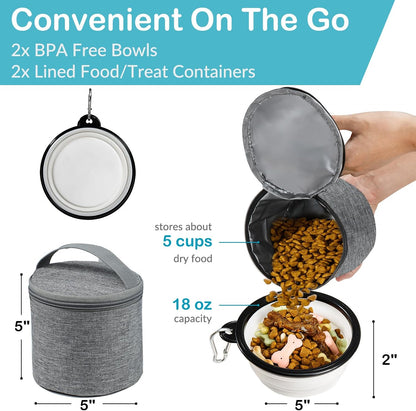 Dog Travel Bag with Treat Pouch, Airline Approved Dog Bags for Traveling, 2 Dog Food Travel Container, 2 Travel Bowls, Weekend Dog Travel Bag for Supplies, Dog Travel Kit Accessories