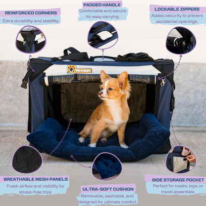 Extra Large Dog Cat Puppy Carrier 20"x13"x13" Foldable Soft Sided Travel Crate Portable Pet Kennel With Cushion Reduces Anxiety Saves Space Easy Vet Visits Secure Triple Entry Mesh Lightweight Durable