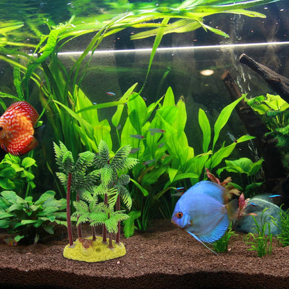 Aquarium Decoration,Plastic Palm Tree Plant for Aquarium Fish Tank,5.4Inch(Green/Brown)