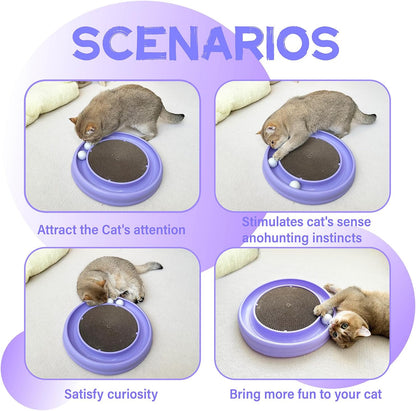 Interactive Cat Ball Track Toy for Indoor Cats, Cat Scratching Board & Exercise Set for Bored Indoor Adult and Kitten Mental & Physical Stimulation, with Spare Ball to Prevent Loss (Purple)