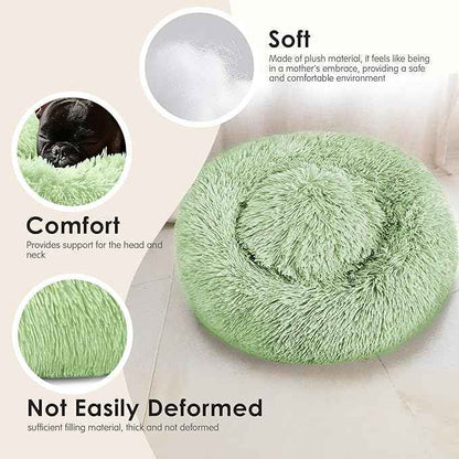 Dogs Bed for Small Dogs, Anti-Anxiety Washable Round Bed (Green, 24.0" L x 24.0" W x 8.0" Th)