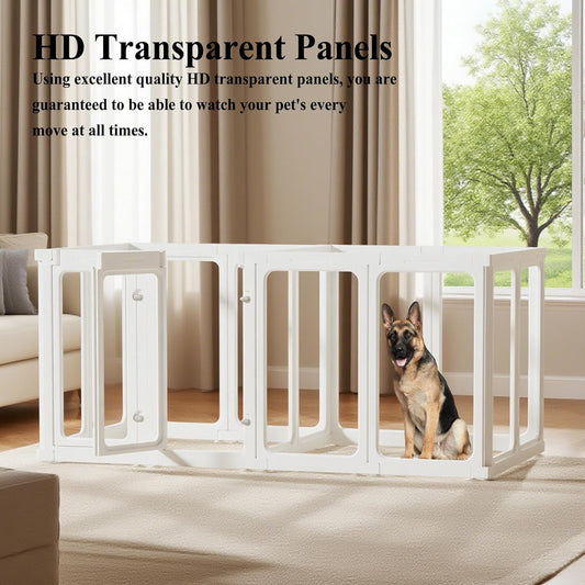 Clear Acrylic Dog Playpen with Door, for Puppy Cat Rabbit Transparent Pet Pen, Dog Playpen Indoor, Dog Fence, Easy Assemble & Cleaning Dog Pen for Small & Medium Dogs (29.5“ Height, 14PCS)