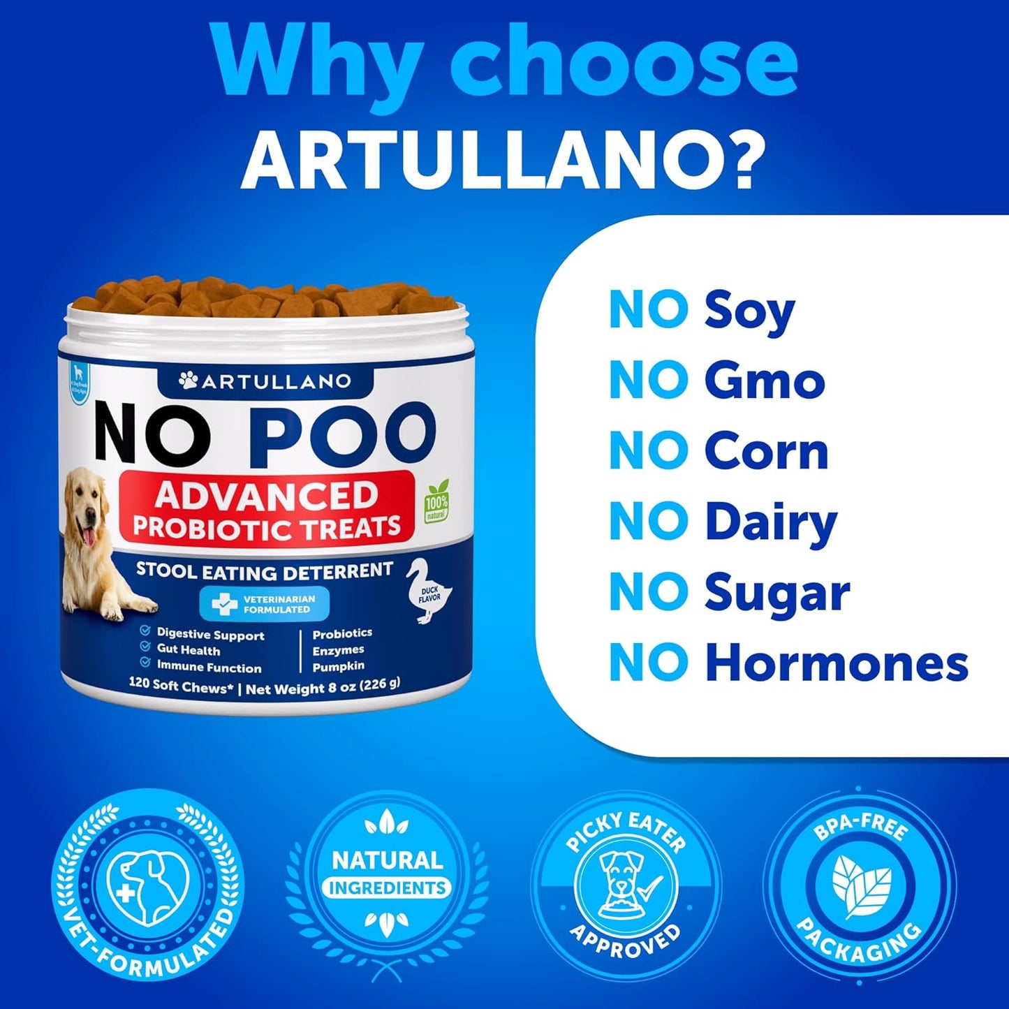 No Poo Chews for Dogs - Coprophagia Stool Eating Deterrent - Stop Eating Poop Treats with Probiotics, Digestive Enzymes, Pumpkin - Prevent Dog, Puppy from Eating Poop - Gut Health Support Supplement