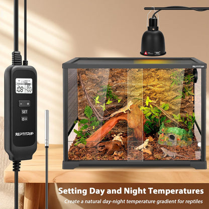 5.5 Inch Day-Night Thermostatic Reptile Heat Light Fixture - Heat Lamp Temperature Controller for Bearded Dragons, Snakes & Lizard – Bulb Not Included (Max 100W)