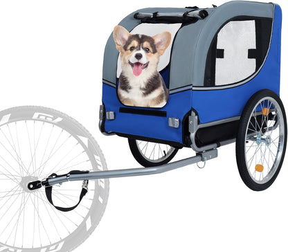 Blue-Grey Large Folding Bike Trailer for Dogs – Heavy-Duty Steel Frame, 66LB Capacity Pet Carrier for All-Terrain Cycling, Jogging & Camping Adventures! - Pawvie