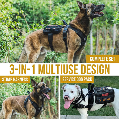 OneTigris Service Dog Vest Harness, Service Dog Cape Guardian Dog Backpack Harness with Pouches Dog Saddle Bag for Small Medium and Large Dogs (Black, Large)