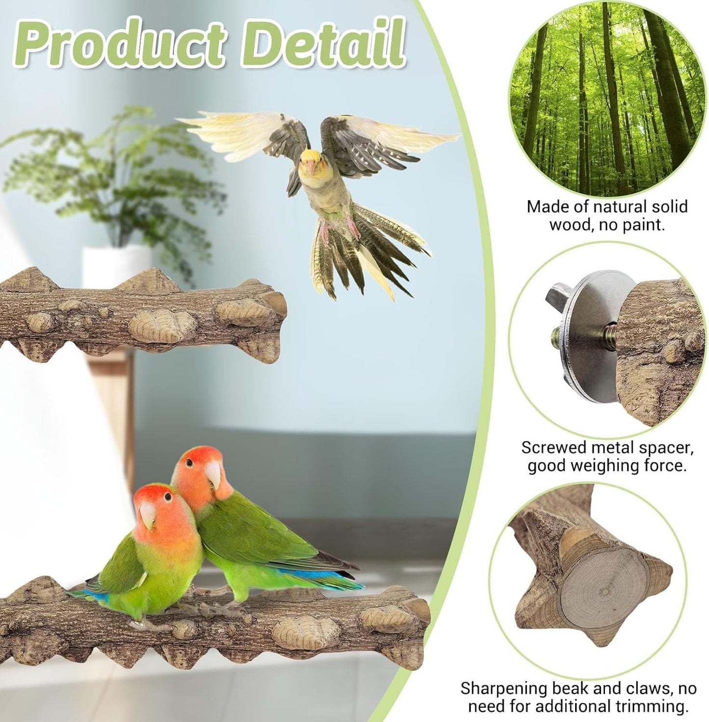 PINVNBY 3Pcs Bird Perches for Cage, Nature Wood Prickly Parrot Stand Toy Paw Grinding Stick for Small Medium Birds Parrot Parakeet Cockatiel Conure Cage Accessory