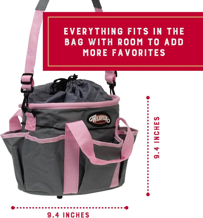 Weaver Leather Horse Grooming Kit, 7-piece Horse Brush Set with Organizer Tote Bag, Equine Care, Horse Tack Room Equipment, Grooming Horse Supplies, Gray/Pink