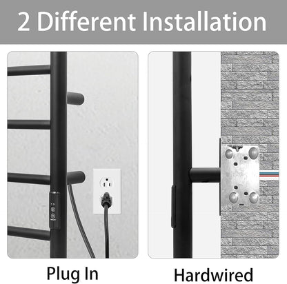 KEG Towel Warmer Wall Mounted with Built-in Timer 8 Bars Electric Stainless Steel Heated Towel Racks for Bathroom, Hot Plug-in Bath Towel Heater Matte Black (TW-8-MB)