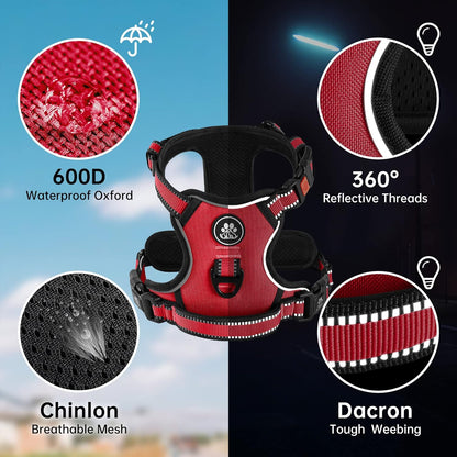 NESTROAD No Pull Dog Harness,Adjustable Oxford Dog Vest Harness with Leash,Reflective No-Choke Pet Harness with Easy Control Soft Handle for Large Dogs(X-Large,Red)