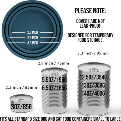 OHMO 3 Pack Dog Food Can Lids, (3, 12, 14oz etc.) Universal Size Silicone Covers for Cat and Dog Food, Dark Blue