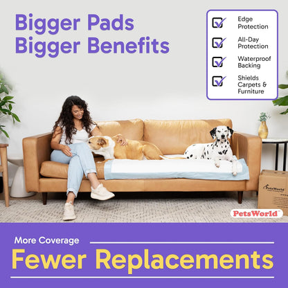 PETSWORLD Enormous Dog Training & Potty Pads, 37x54 inch - Tear Resistant with Strong Leak-Proof Backing, Optional Adhesive Tape, 25 Count