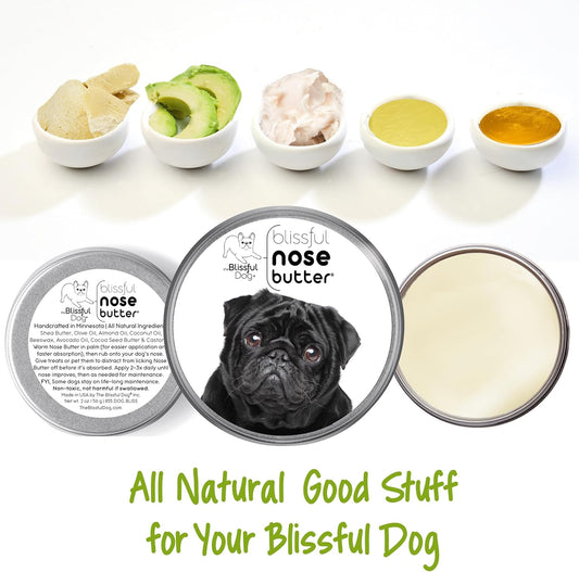 The Blissful Dog Black Pug Nose Butter for Dry, Cracked Skin, Lick-Safe Dog Nose Balm with Moisturizing Shea Butter, Almond, Olive, and Essential Oils, Pet Supplies, Uncented, 8 oz.
