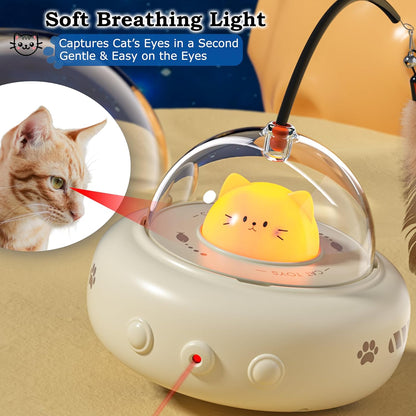 hooroor 2-in-1 UFO Laser Cat Toy – Automatic Motion with Feather, Rechargeable Smart Sensor Interactive Toy for Indoor Cats & Dogs, Fun Exercise & Play, Perfect Pet Gift