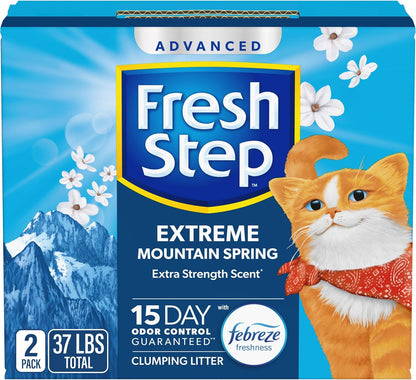 Fresh Step Advanced Extreme Clumping Litter with Febreze Freshness with Mountain Spring Scent, Fights Odor on Contact, 37 lbs. (2 x 18.5 lb. Box)
